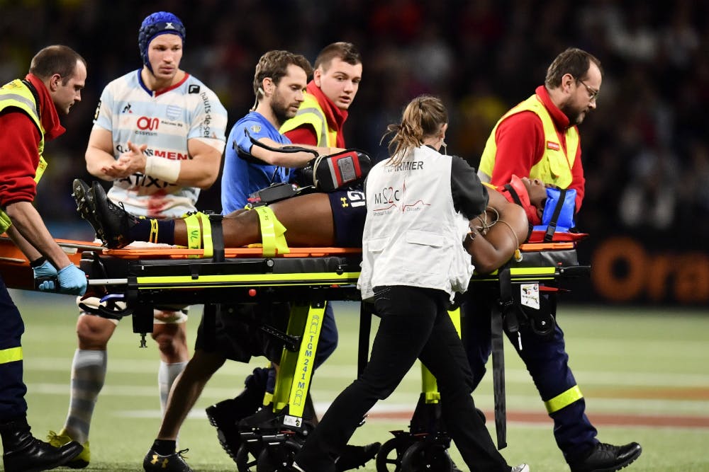 Samuel Ezeala was stretchered off in his Clermont debut. Photo: AFP
