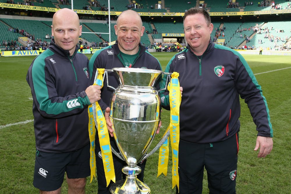 Matt O'Connor (right) after helping guide Leicester to the 2013 Aviva Premiership. Photo: Getty Images