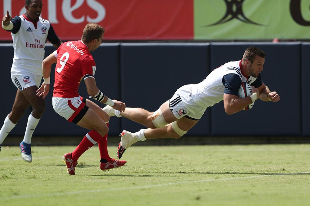 USA Eagles' Cam Dolan scores a critical try against Canada in San Diego. Photo: USA Rugby / Travis Prior