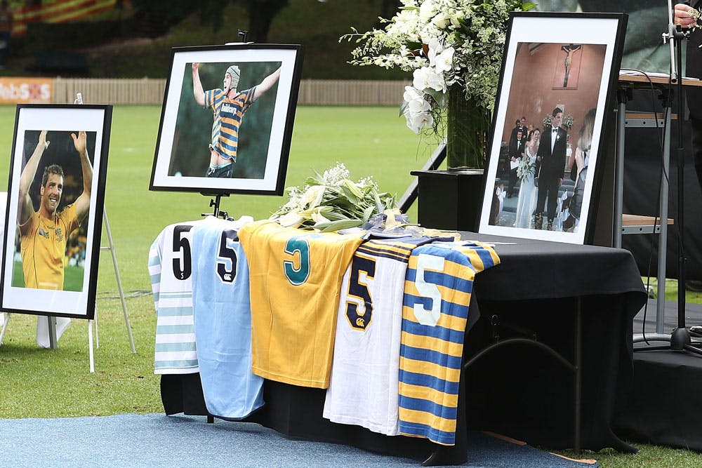 "All of Vickerman's former jerseys were laid out at the front of the packed service. Photo: Getty Images