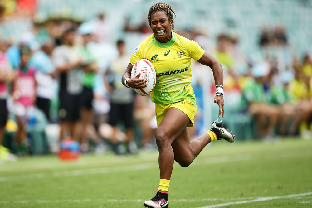 Ellia Green scored two tries against Ireland on Day One at Kitakyushu. Photo: Getty Images