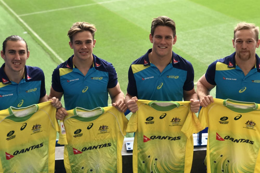 Liam McNamara with three of the five players that have re-signed - Charlie Taylor, Lachie Anderson and Boyd Killingworth. Photo: ARU Media