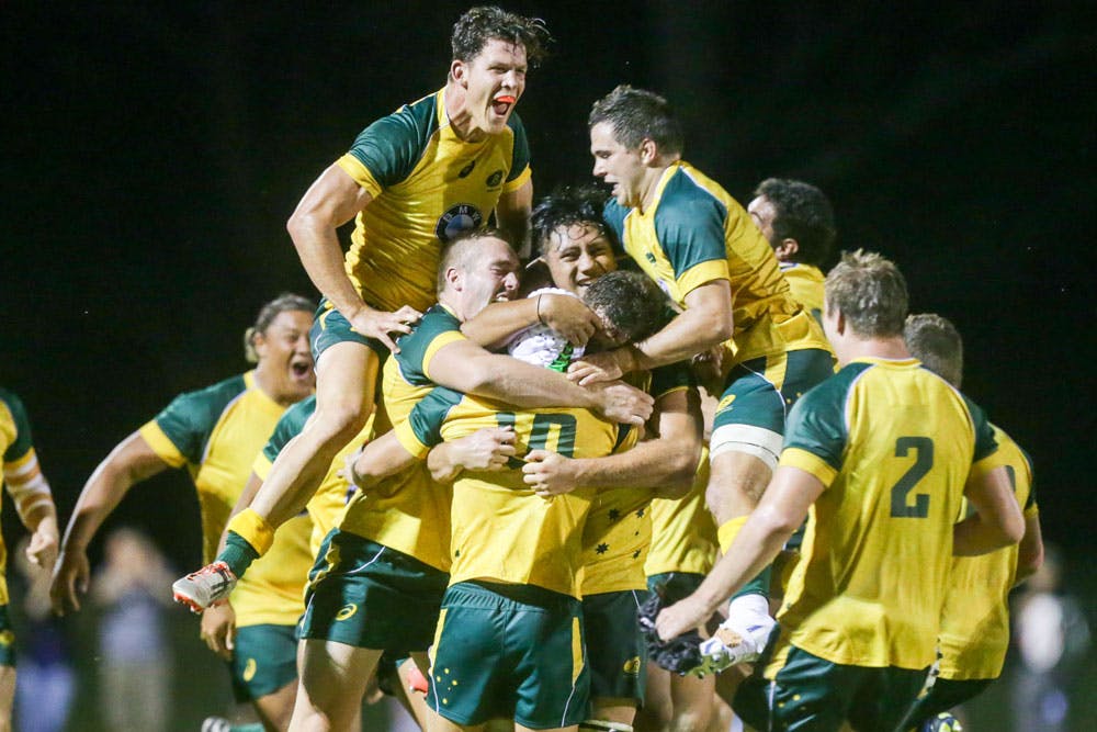 The Australian U20s celebrate their win over New Zealand in 2016. Photo: ARU Media