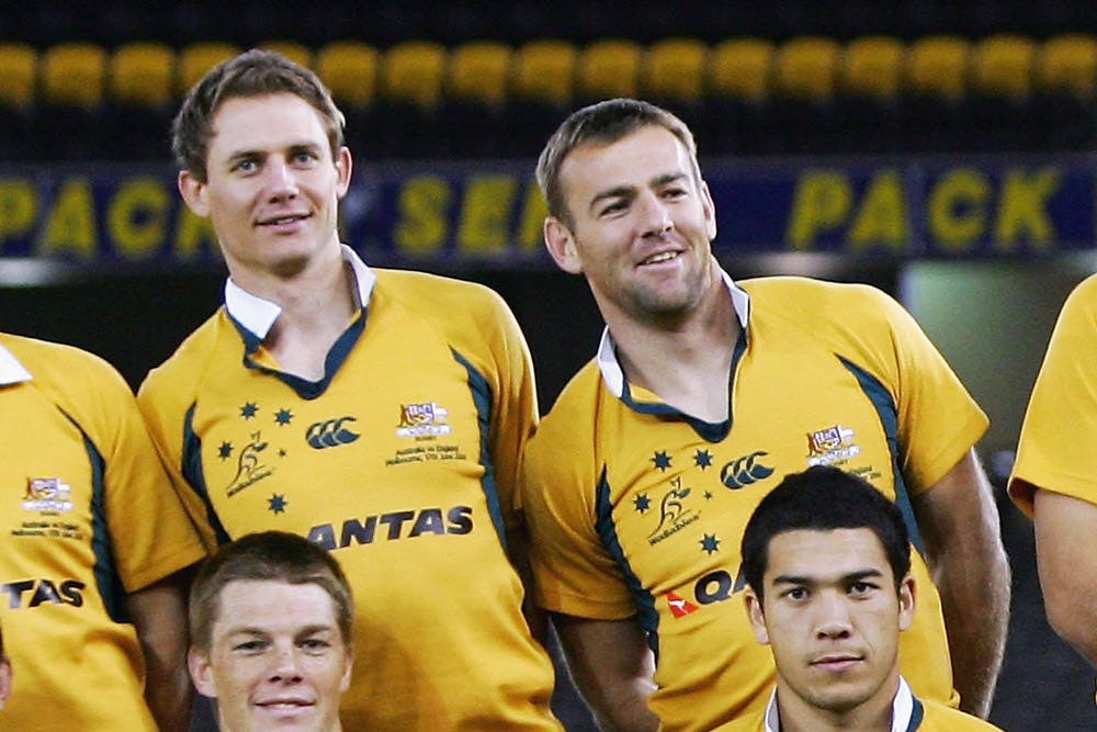 Stephen Larkham and Chris Latham played for the Wallabies together. Photo: Getty Images