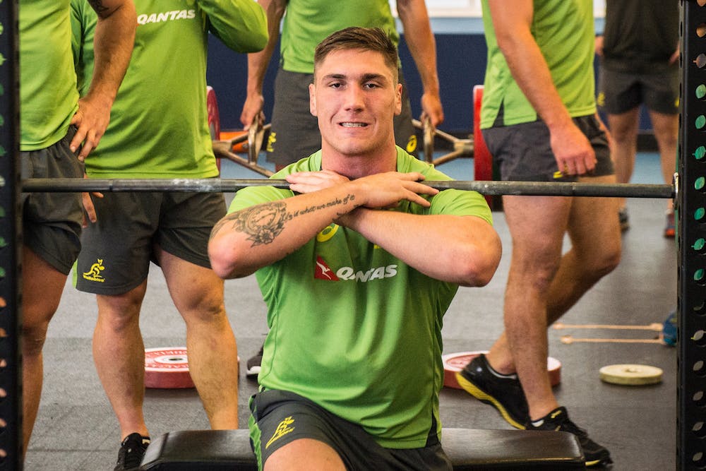 The competitor within Sean McMahon. The Wallabies no.8 during training this week. Photo: ARU Media/Stuart Walmsley