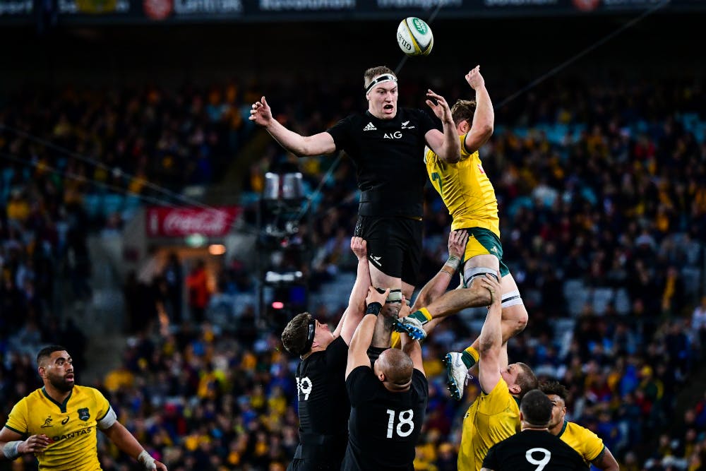 Brodie Retallick steals another lineout win for the All Blacks in Sydney. Photo: RUGBY.com.au/Stuart Walmsley