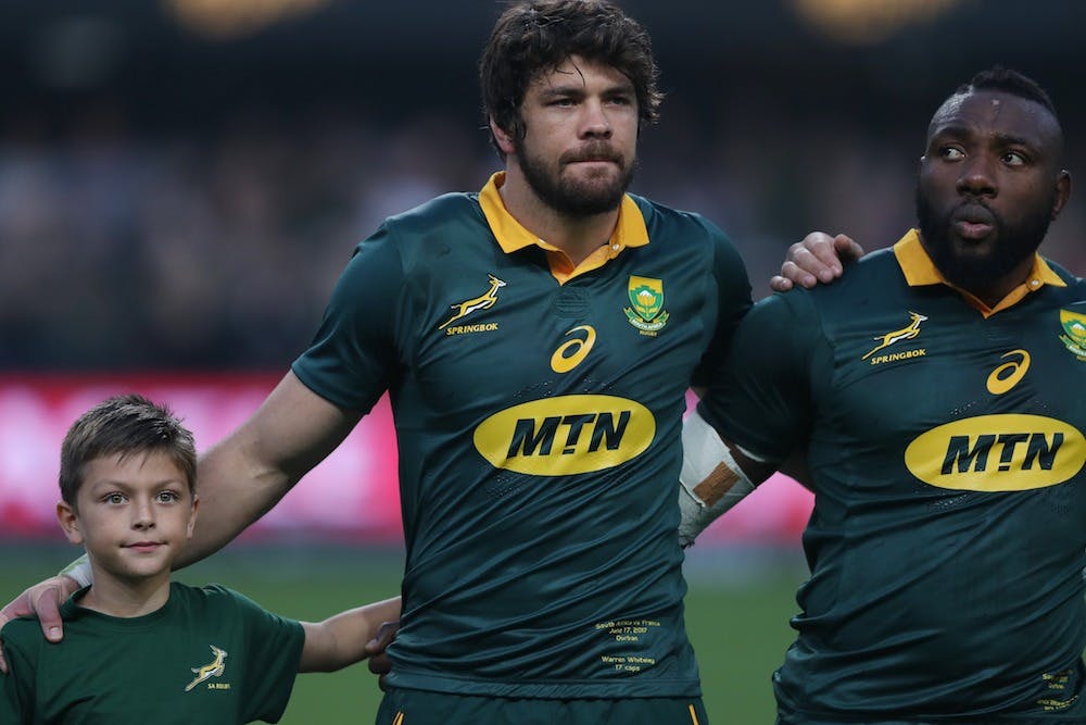 Warren Whiteley during the Springboks anthem in his first test as Captain against France. Photo: Getty Images