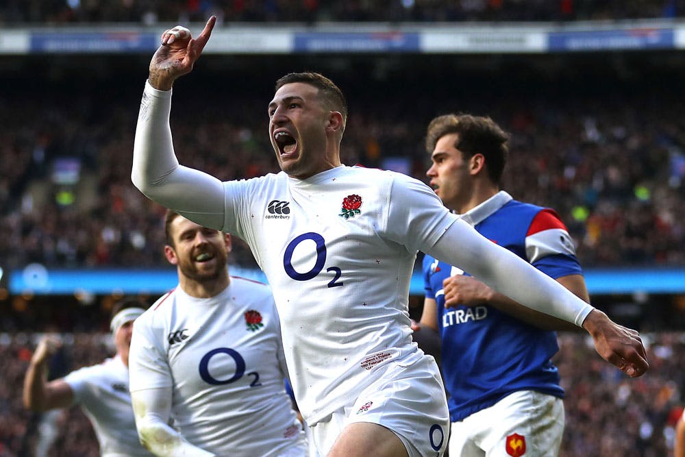 England winger Jonny May had a hat-trick before half-time. Photo: Getty images