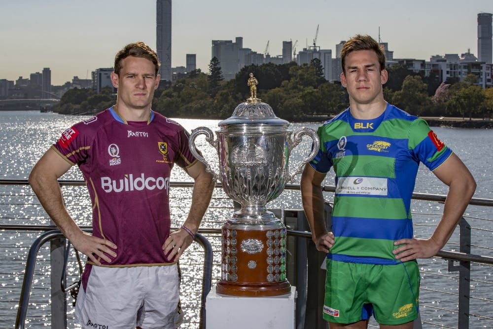 Con Foley and Michael Richards will lead University and GPS, respectively, in the 2018 Queensland Premier Rugby final. Photo: QRU Media/Brendan Hertel
