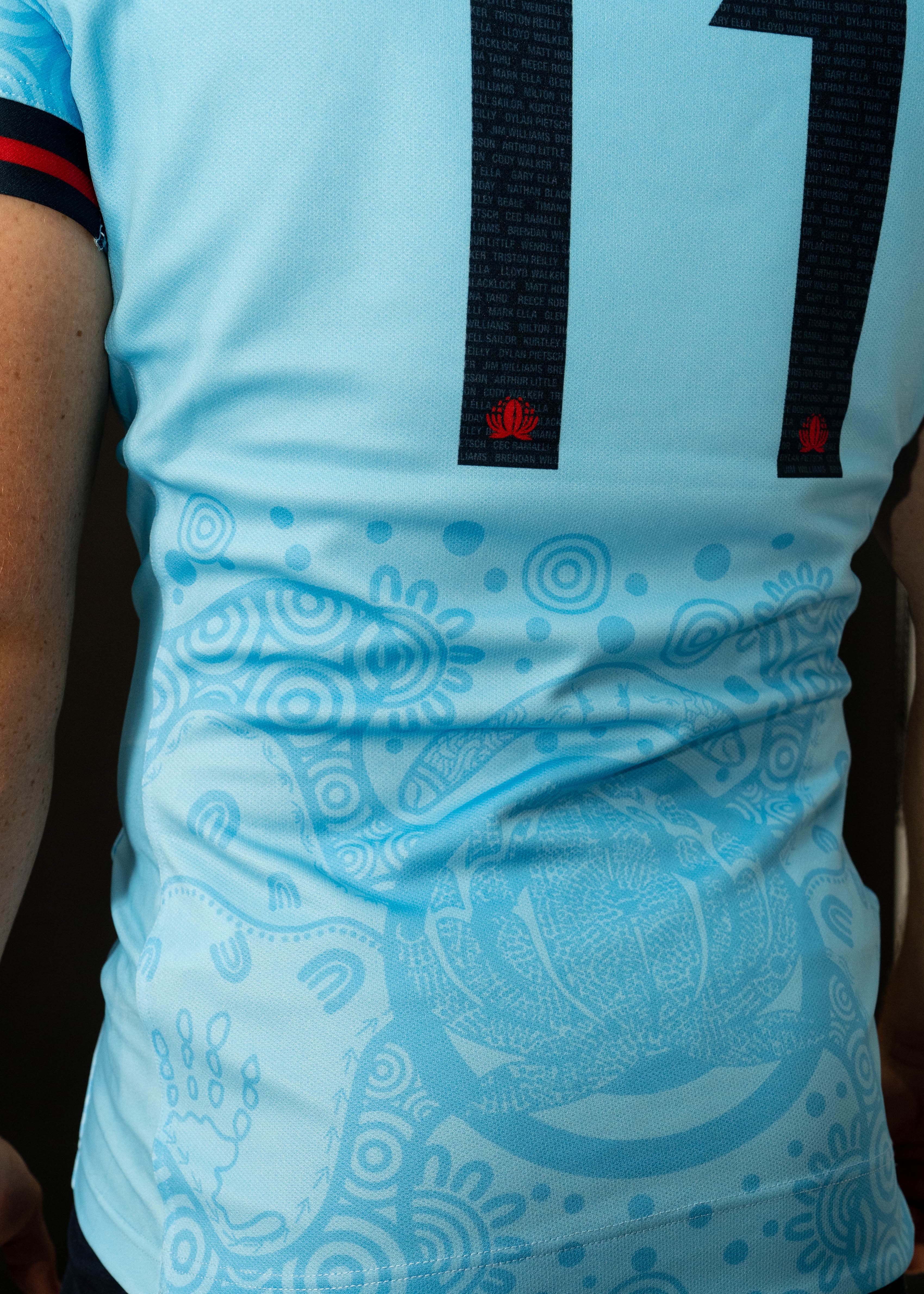 The numbers on their back list every single First Nations player that has played for the Waratahs. Photo: Julius Dimataga/ Waratahs Media