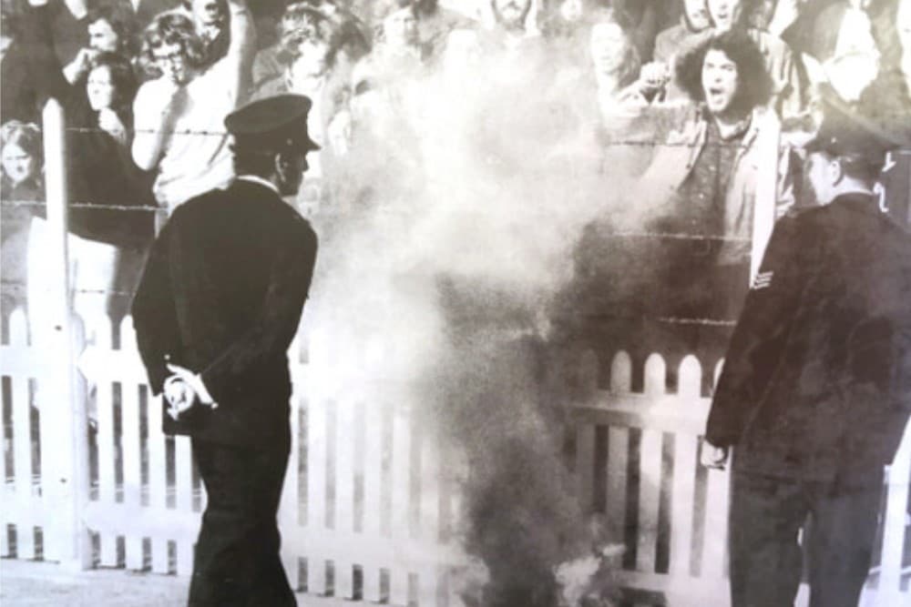 Barbed wire and smoke bombs as well as a heavy police presence were put of the Boks tour of 1971. Photo: Wallabies matchday program