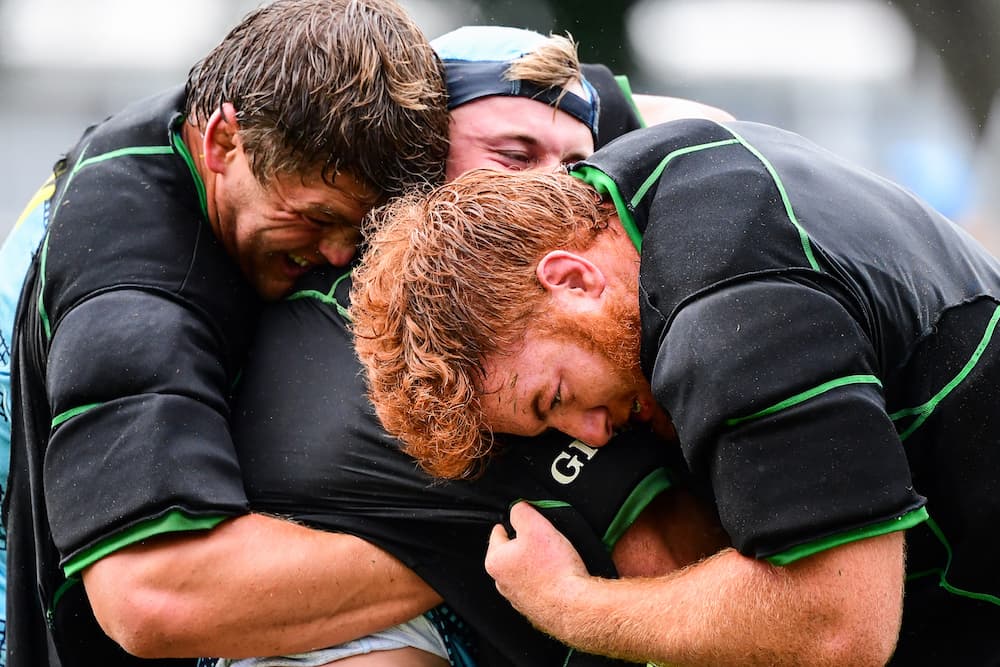 Waratahs prop Harry Johnson-Holmes gets into the tough stuff at training. Photo: Stu Walmsley/RUGBY.com.au