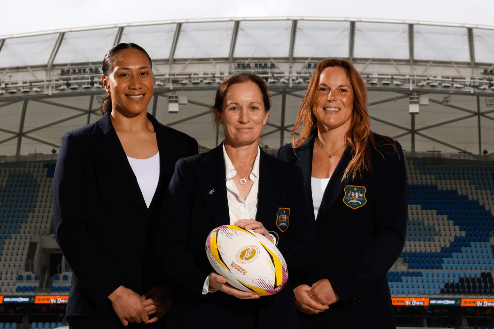 Siokapesi Palu, Jo Yapp and Emily Chancellor at the Wallaroos World Cup launch. Source: Getty