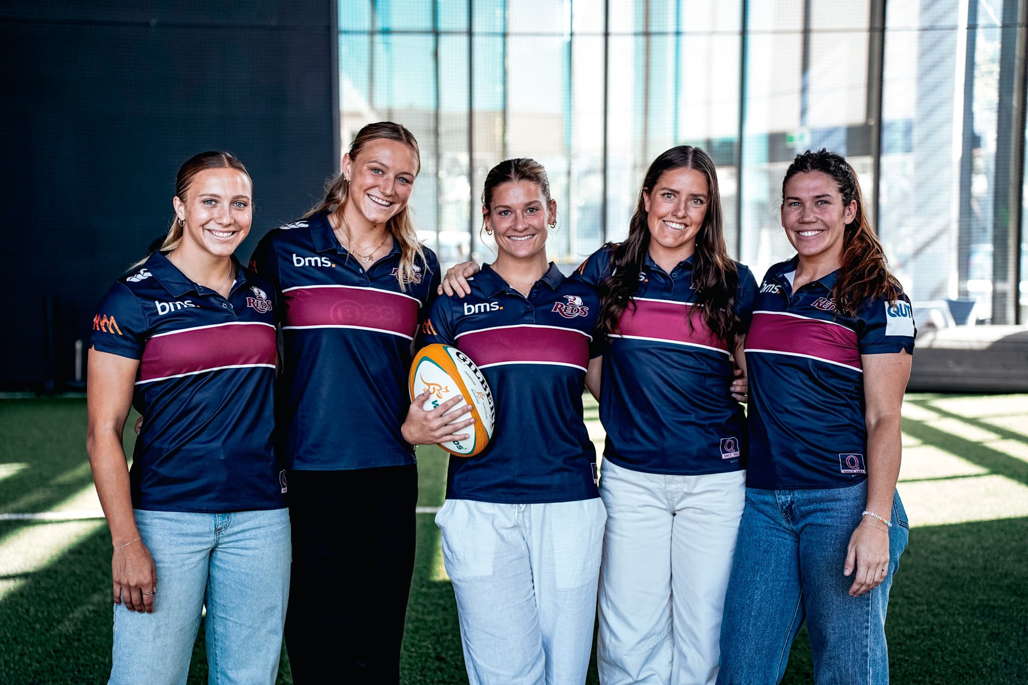 Sevens stars commit to Queensland Reds...(from left) Teagan Levi, Maddison Levi, Bella Nasser, Kahli Henwood and Charlotte Caslick
