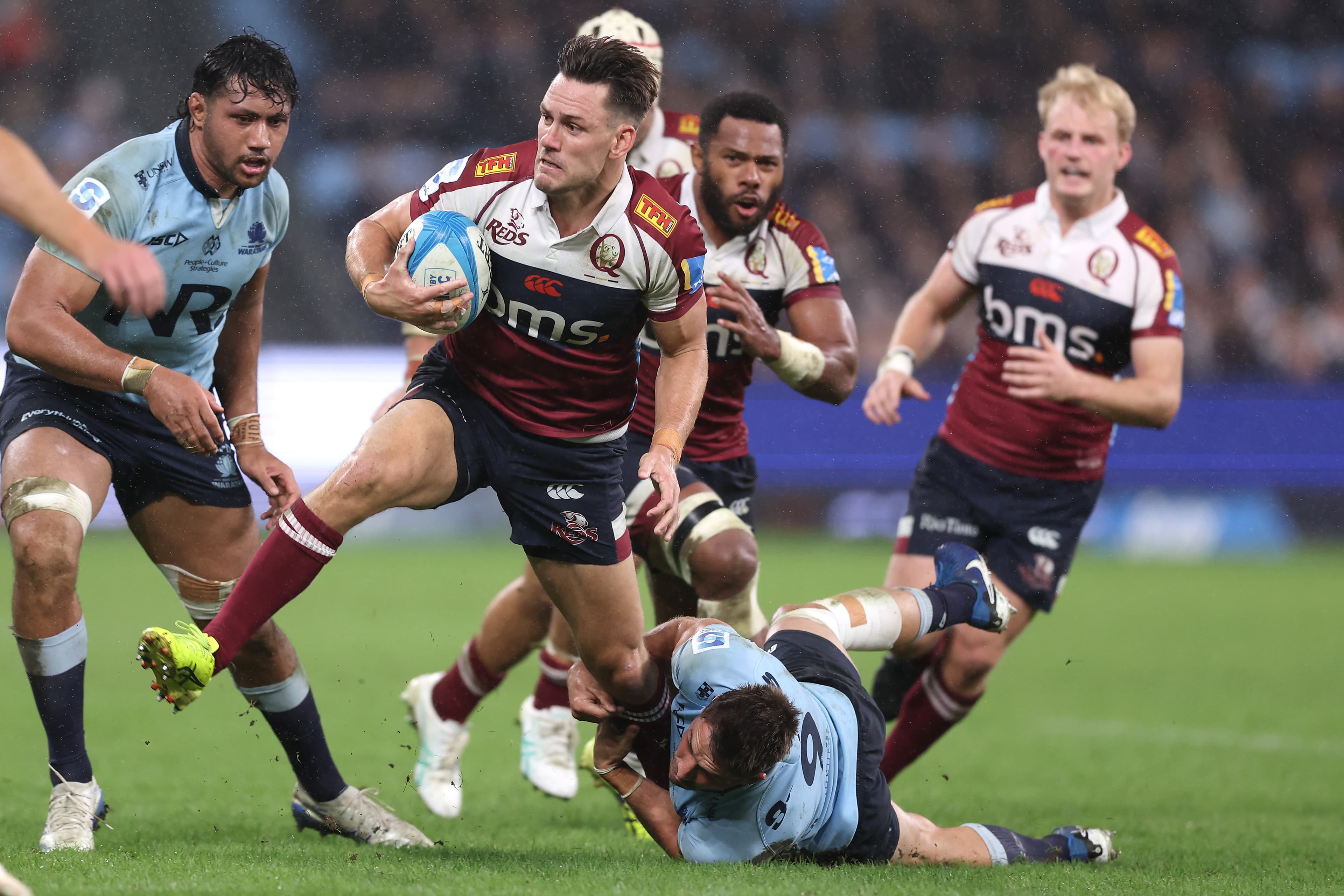 Reds winger Lachie Anderson on the charge against the NSW Waratahs in Sydney last Friday. Photo: Getty Images