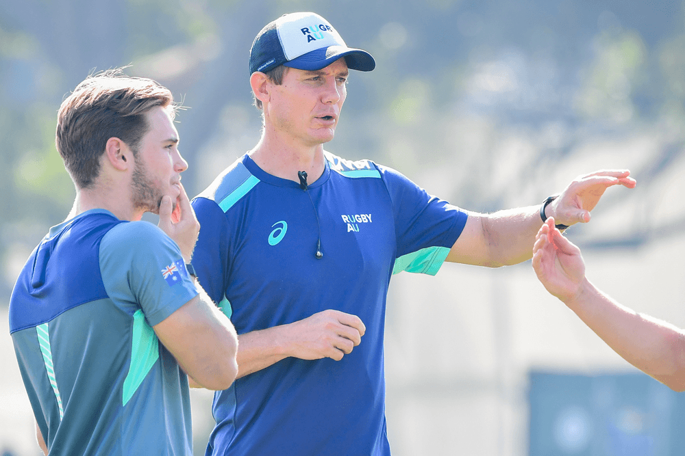 Stephen Larkham working with the Junior Wallabies. Photo: RUGBY.com.au/Stuart Walmsley