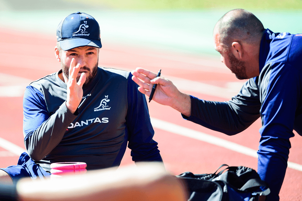 Adam Ashley-Cooper and Michael Cheika speak in Japan. Photo: RUGBY.com.au/Stuart Walmsley