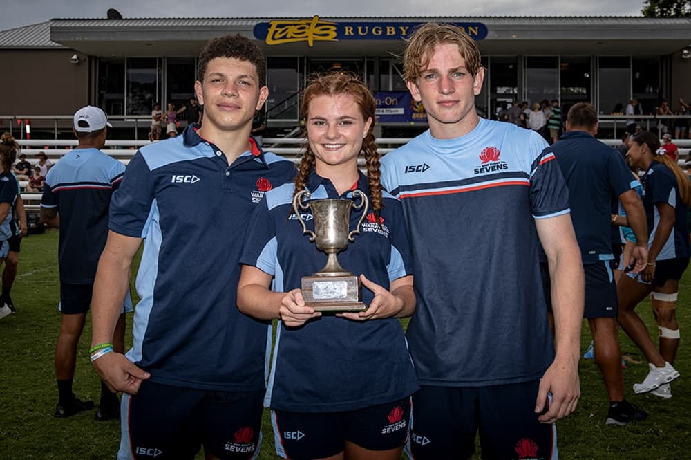 Battle of the Border Sevens win for NSW...(from left) Connor Bond, Edie Burke and Max Jorgensen | Photo: Brendan Hertel