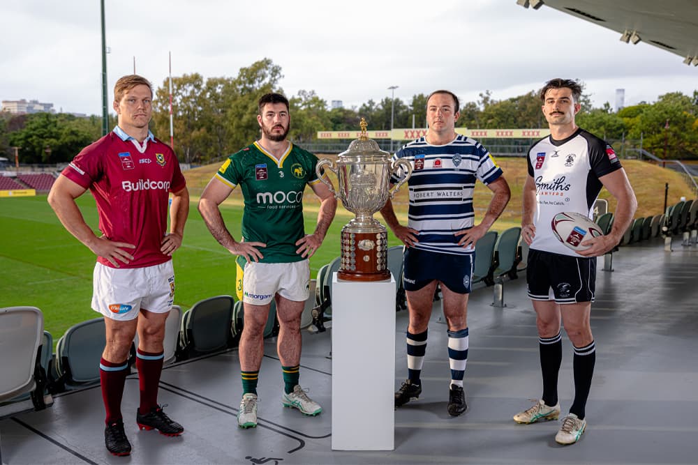 StoreLocal Hospital Cup challengers...Adam Korczyk (UQ), Connor Anderson (Wests), Will Wilson (Brothers) and Lachie Stewart (Souths)