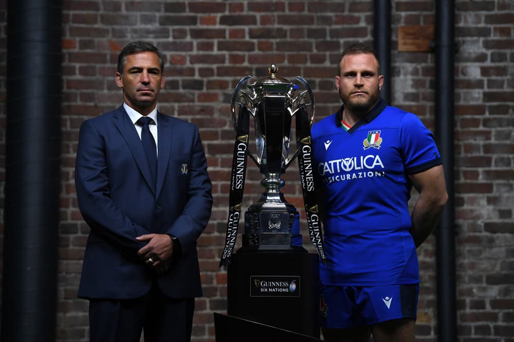 Franco Smith and Luca Bigi at the Six Nations launch. Photo: Getty Images