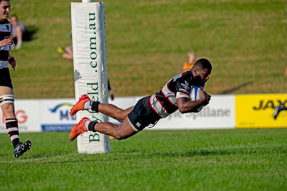 Kaliova Nacina dives over for a try. Photo: J.B Photography 