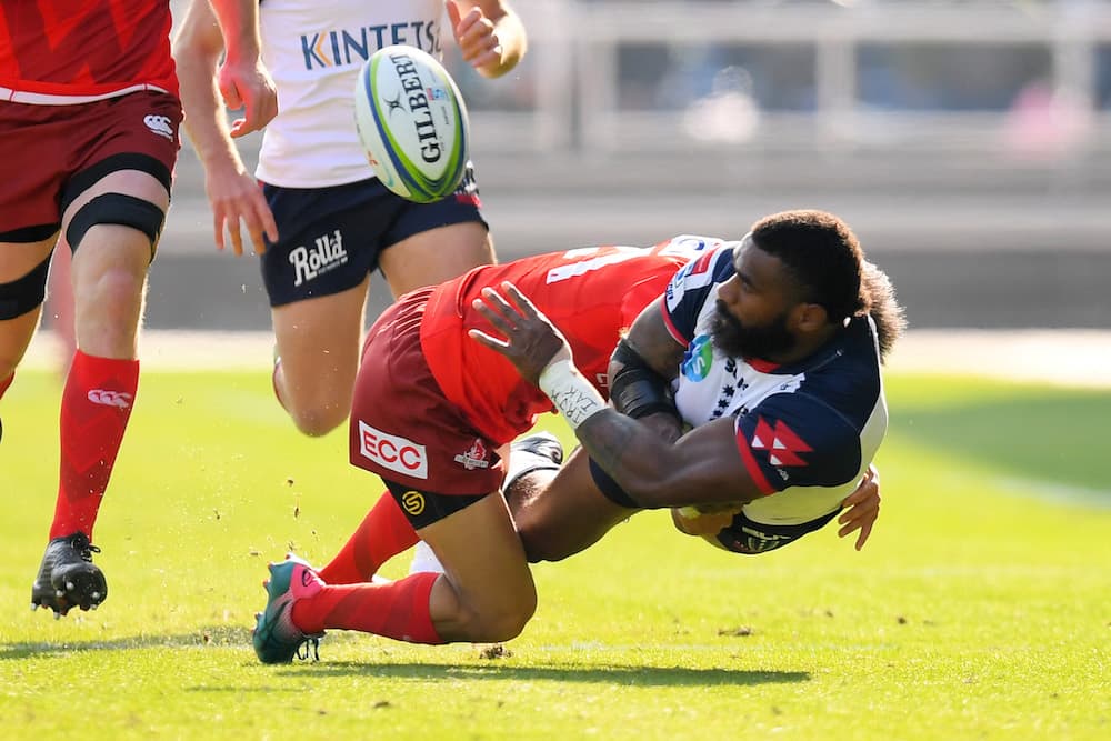 Marika Koroibete attempts an offload against the Sunwolves. Photo: Getty Images