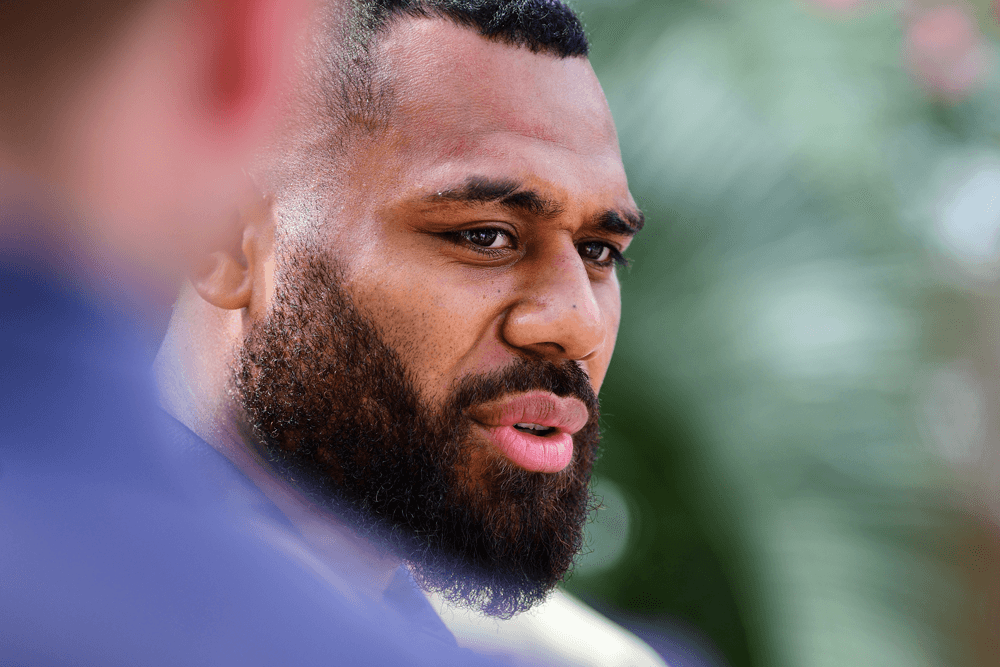 Samu Kerevi speaks to media on Monday morning. Photo: RUGBY.com.au/Stuart Walmsley