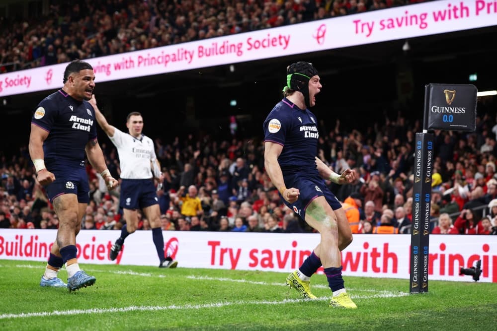Scotland celebrated a tense win over Wales following a late try. Photo: Getty Images