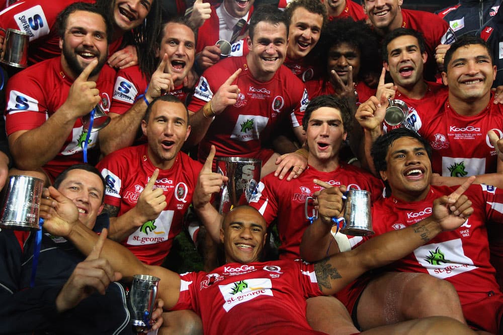 The Queensland Reds celebrate their Super Rugby grand final win in 2011. 