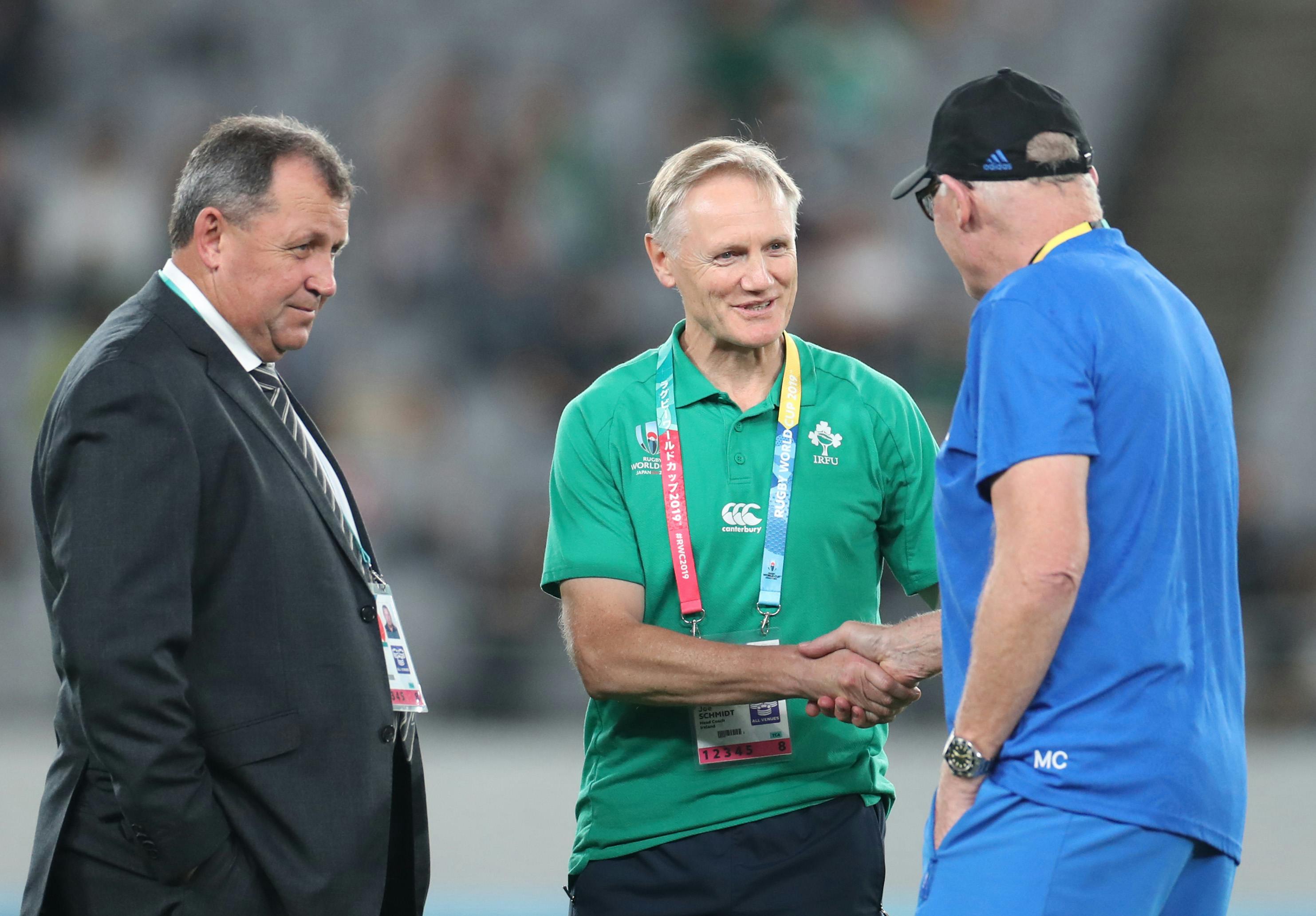 Mike Cron with now Wallabies boss Joe Schmidt and Ian Foster. Photo: Getty Images