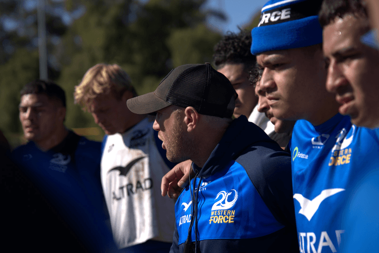 James Stannard addressing the Force group at training