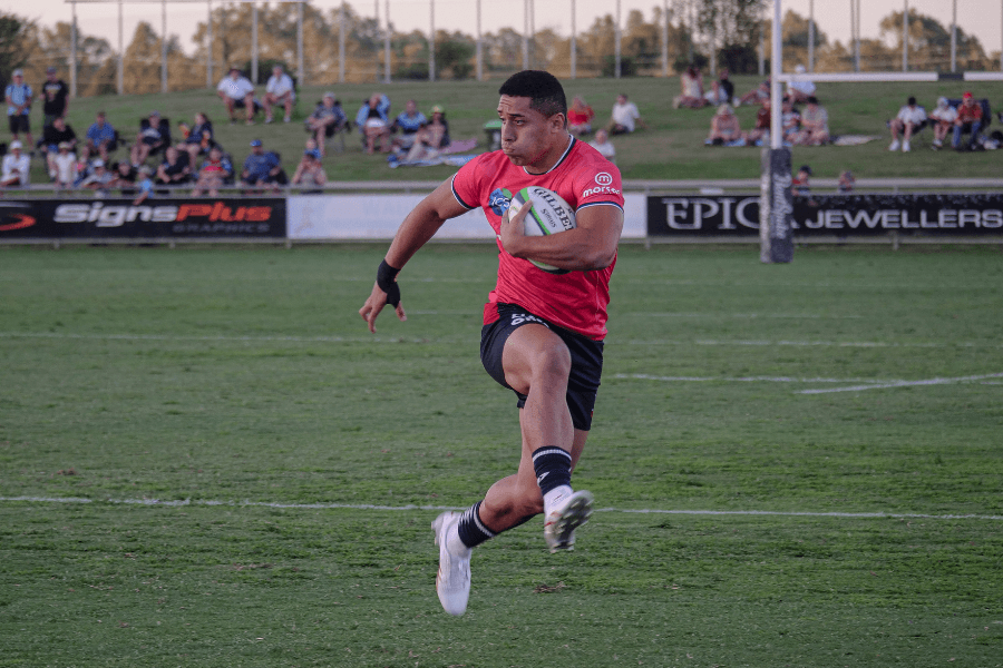 Glen Vaihu makes a run during the Rebels trial against the Brumbies on Wagga Wagga on Saturday. 