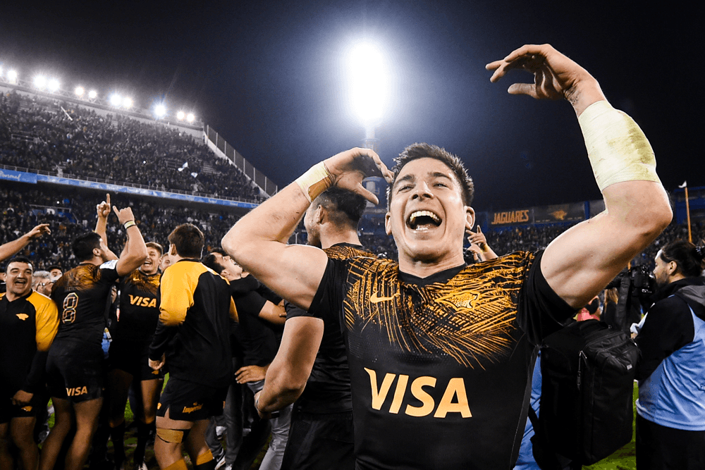 Jaguares players celebrate making their first Super Rugby final. Photo: Getty Images