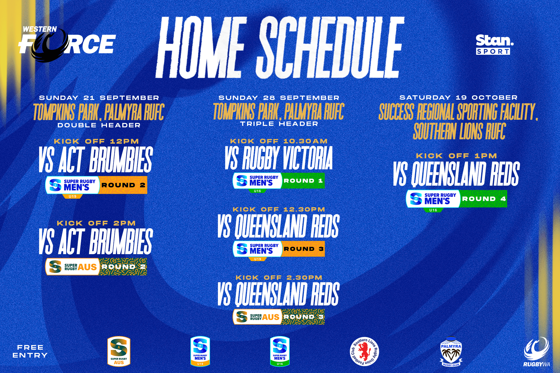 Super Rugby AUS 19s 16s schedule