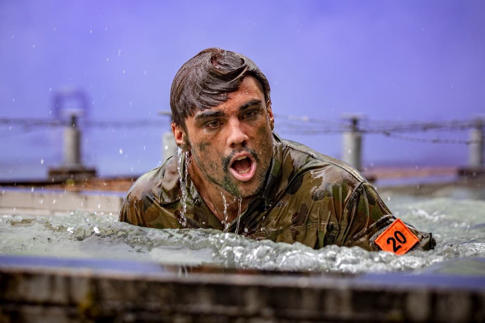 Mac Grealy during the Reds three-day pre-season army camp. Photo: QRU Media/Brendan Hertel.