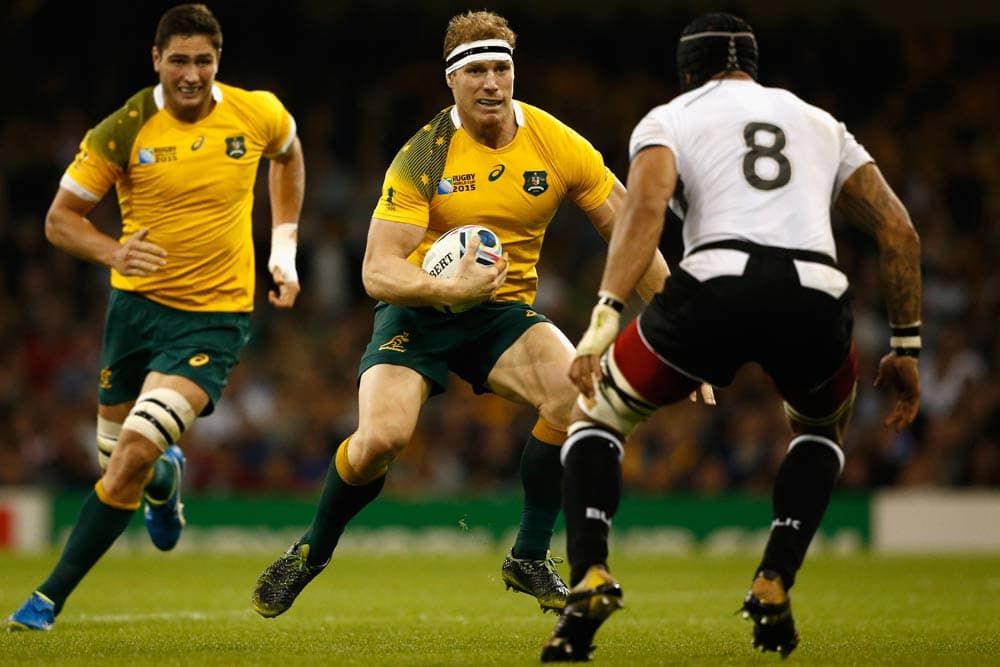 David Pocock carries against Fiji in the 2015 Rugby World Cup. Photo: Getty Images 