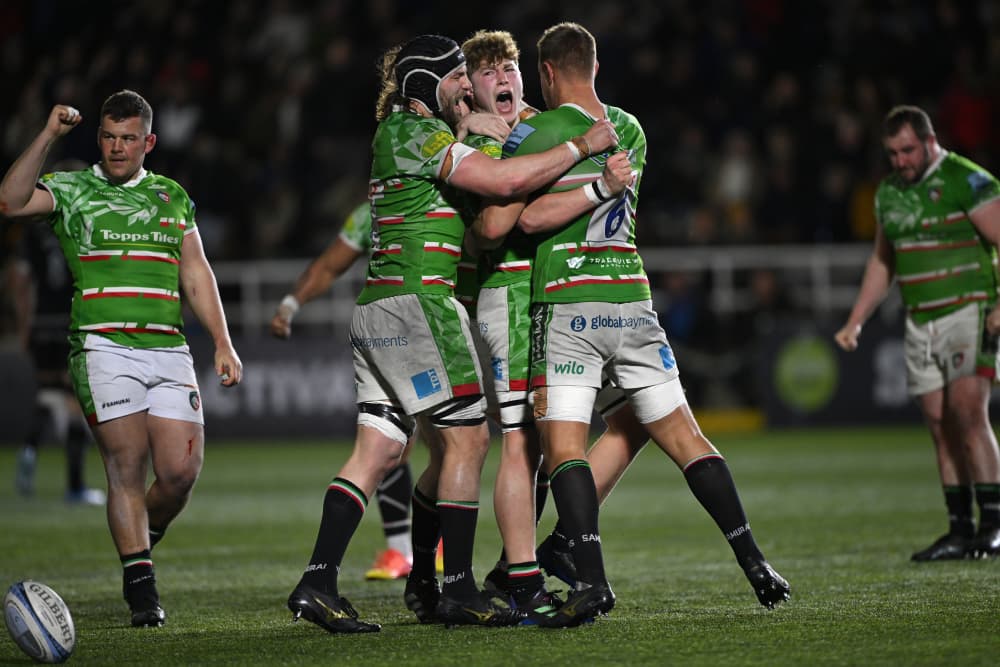 Leicester celebrate a crazy win over Newcastle. Photo: Getty Images