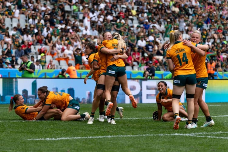 The Australian Sevens celebrate their Grand Final victory over New Zealand. Photo: World Rugby