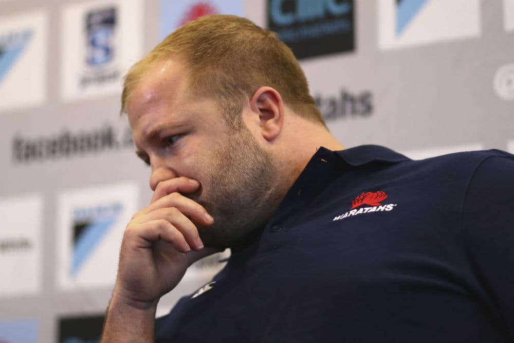 An emotional Benn Robinson announces his retirement from rugby. Photo: Getty Images