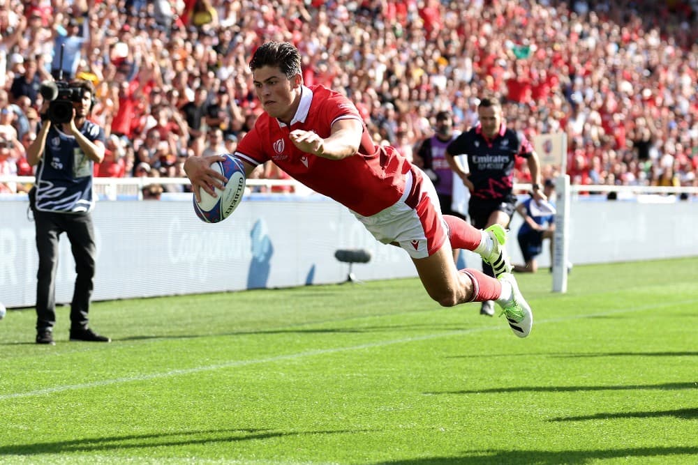 Louis Rees Zammit got a hat-trick as Wales overcame Georgia. Photo: Getty Images