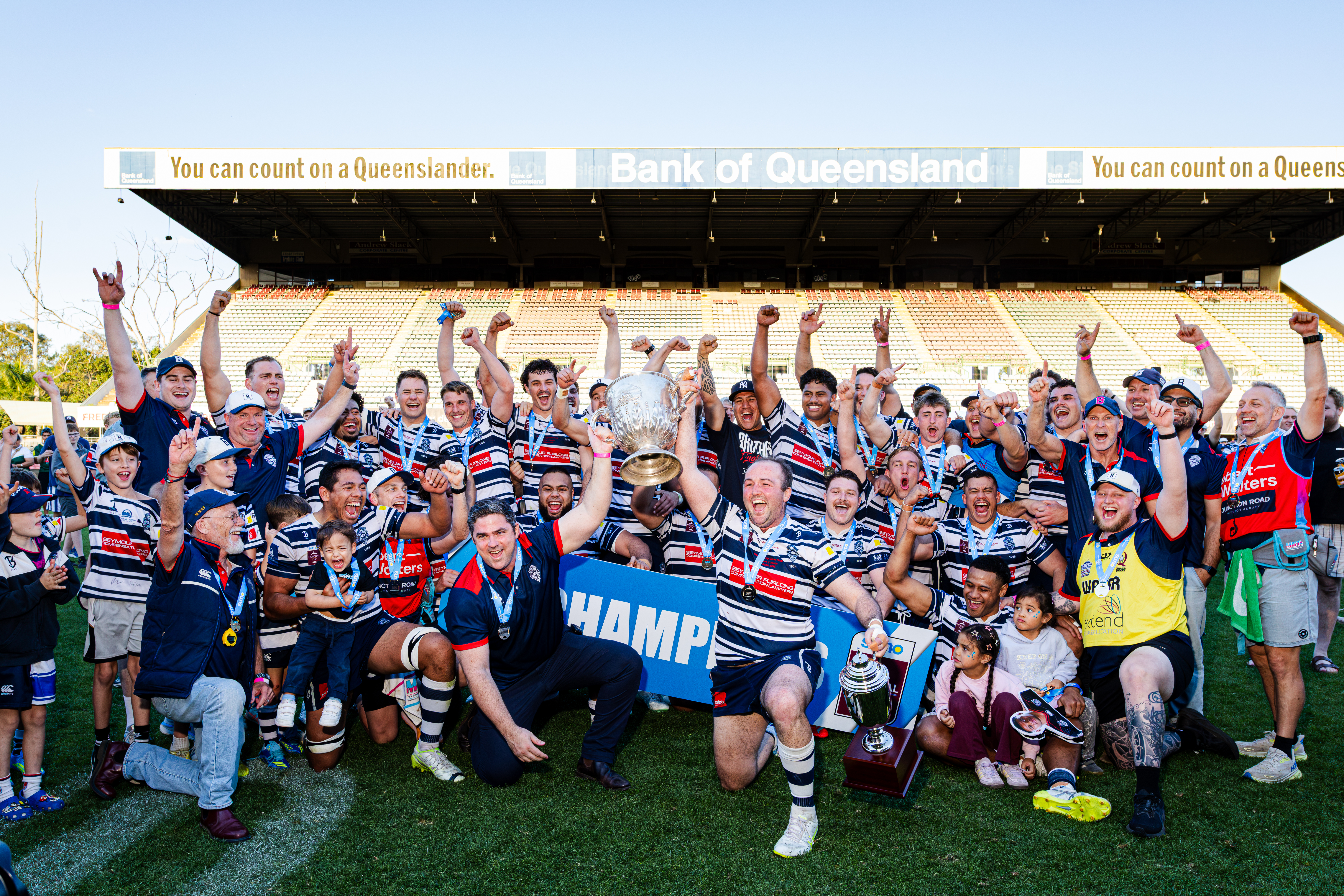 Brothers celebrate a convincing grand final victory at Ballymore Stadium. Photo: Brendan Hertel Photographyy