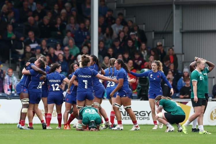 France celebrate their thrilling win as Ireland are left in despair following their quarter-final. Photo: Getty Images