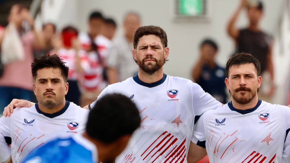 USA Eagles in front of a Samoa haka.