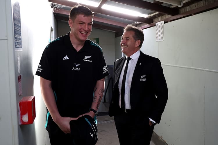 Netherlands-born Fabian Holland's rise to the All Blacks is the stuff of Hollywood, according to coach Scott Robertson. Photo: Getty Images