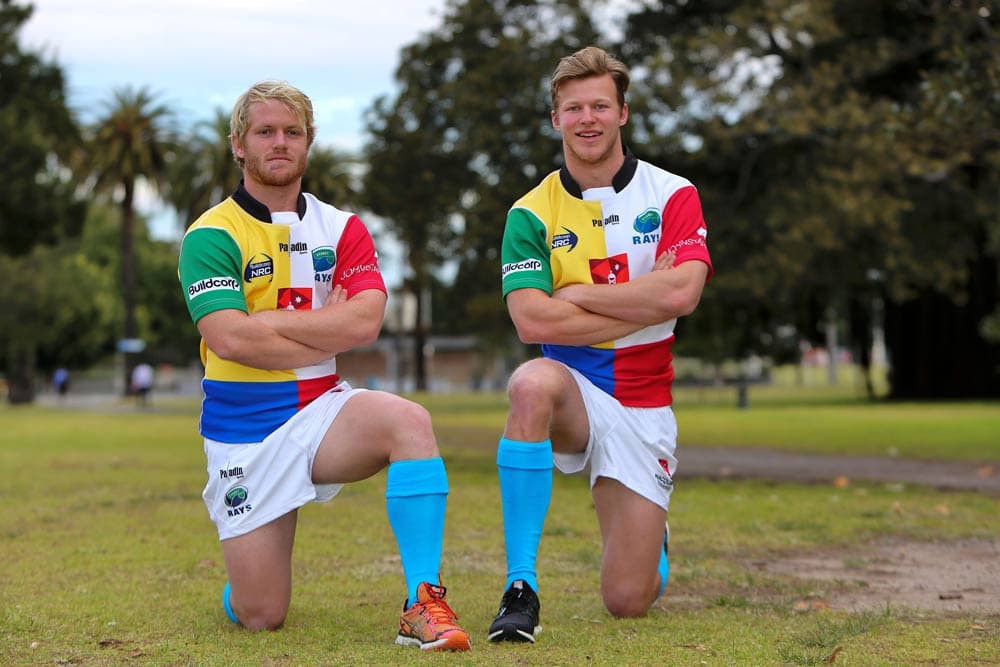 Matt Lucas and Cam Clark will don blue socks on Friday night. Photo: Supplied