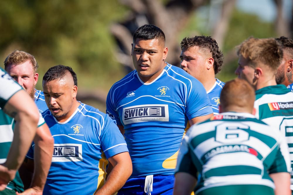 Fortescue Academy prospect Zantana Tuopuono-Pomare lining up for Nedlands in last week's trial. Photo: Gordan Pettigrew/True Spirit Photos
