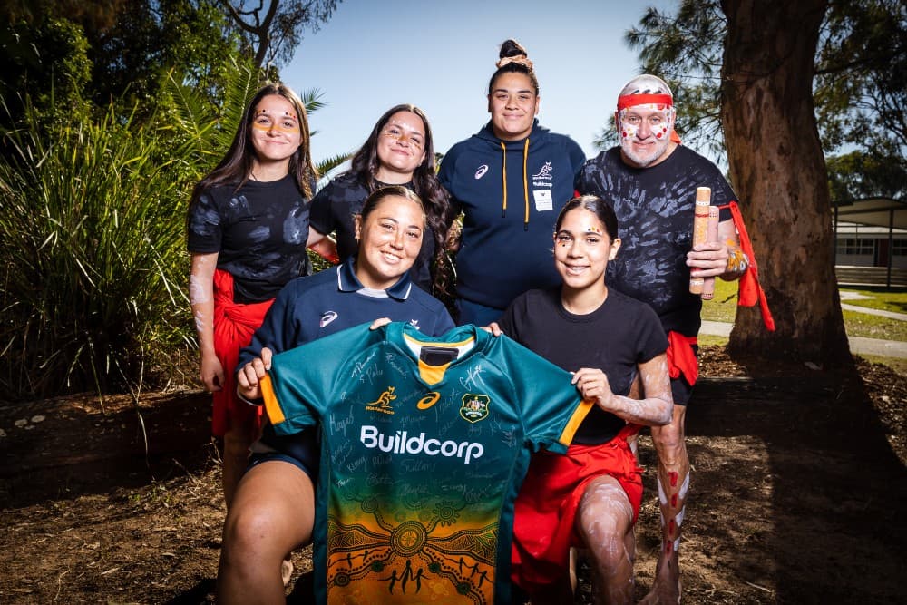 Madi Schuck and Eva Karpani lanuch the 2023 First Nations jersey. Photo Supplied