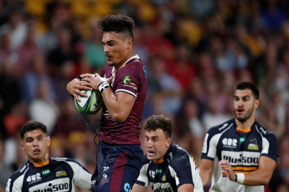 Jordan Petaia leaps for the ball during their last game, a 24-22 Reds win | Getty Images