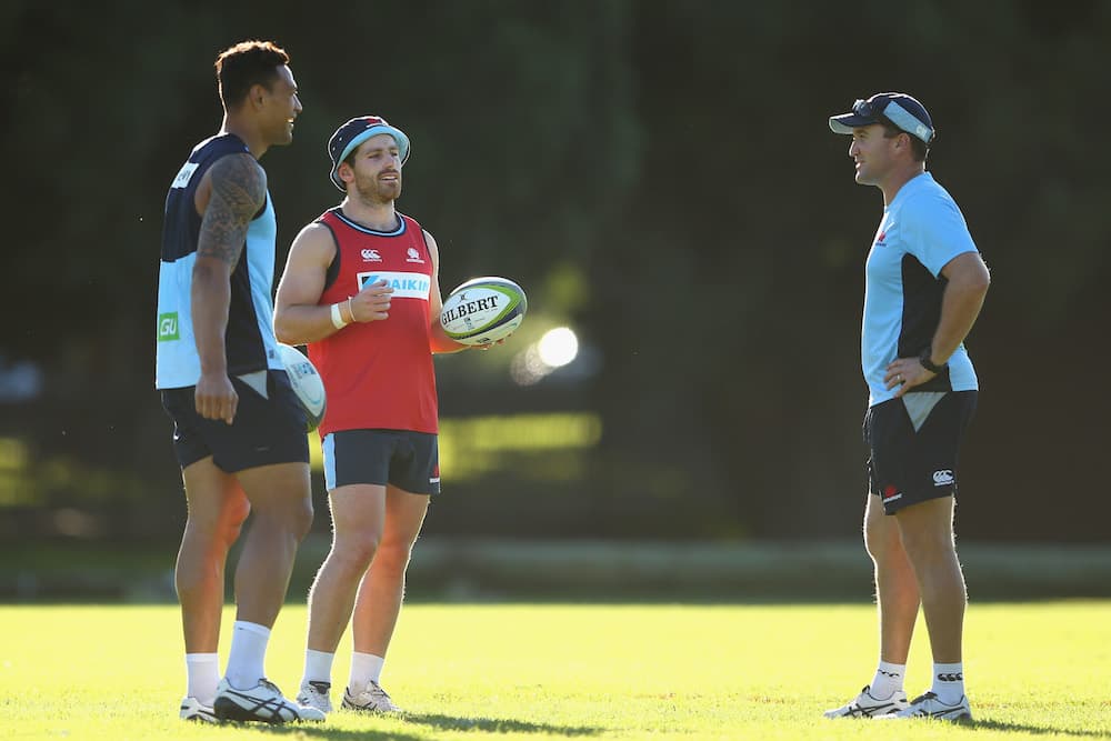 Israel Folau and Bernard Foley at Waratahs training. Photo: Getty Images