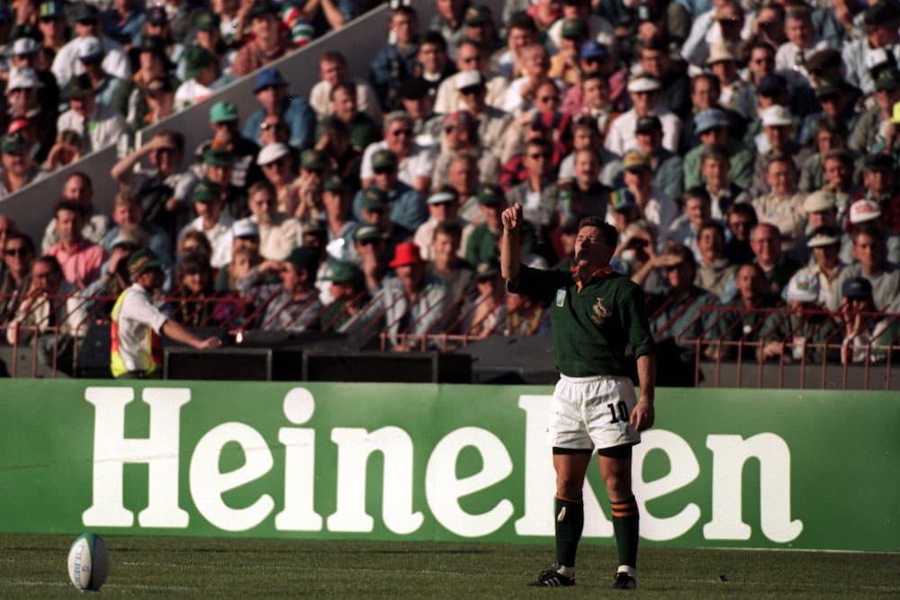 The 1995 Rugby World Cup was seven minutes away from a red card count back when Joel Stransky kicked the winning points. Photo: Getty Images